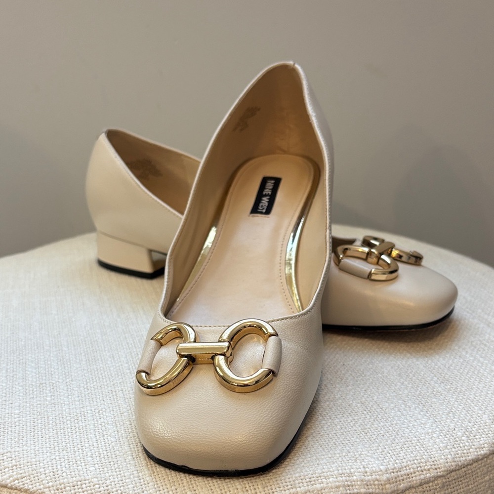 Nine West Beige Loafers with Gold Accent